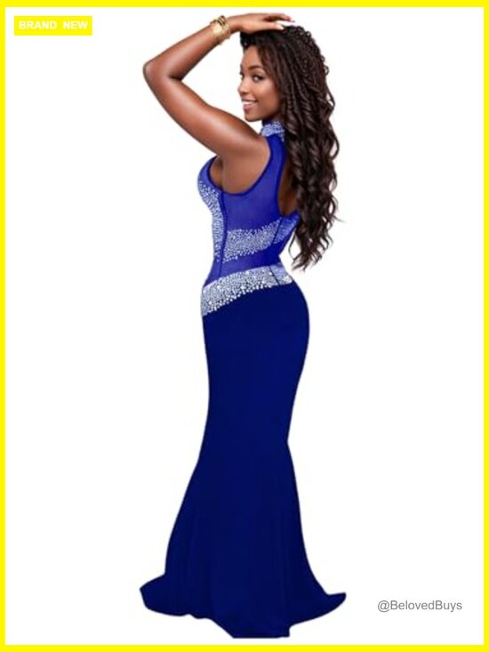 Rhinestone Sequin Maxi Dress Long Sleeve Bodycon Formal Club Night Out - Picture 2 of 7